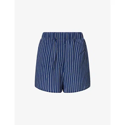The Frankie Shop Womens Navy/beige Stripe Lui Striped Woven Shorts