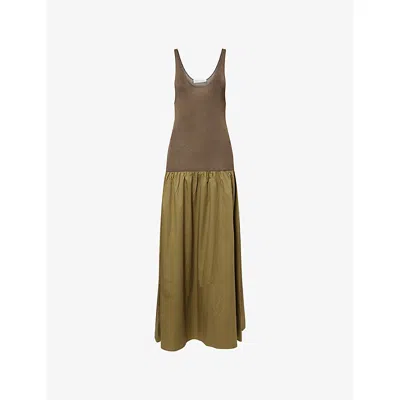 The Frankie Shop Womens Olive Iliya Drop Waist Cotton Blend Maxi Dress Xs In Green