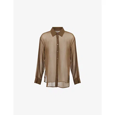 The Frankie Shop Womens Peri Striped Woven Shirt Olive/black Stripe In Brown