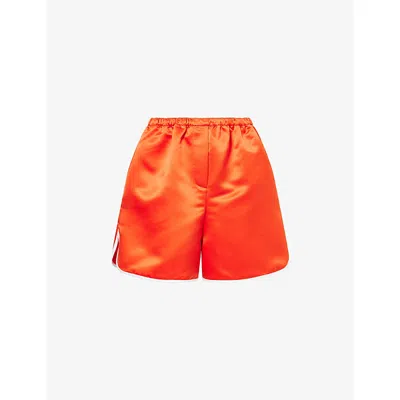 The Frankie Shop Womens Red Adia Contrast-hem Satin Shorts