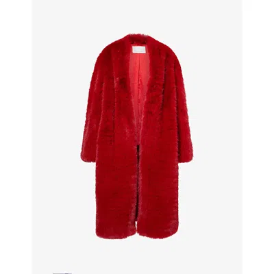 The Frankie Shop Womens Red Destiny Belted Faux-fur Coat Xxs