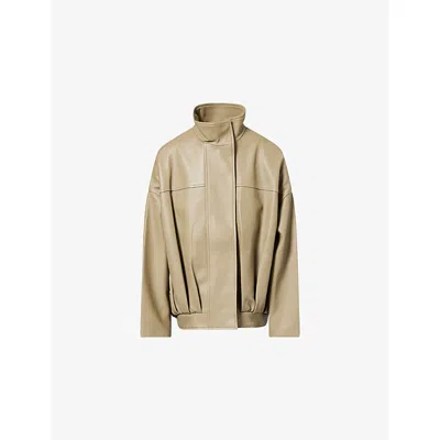 The Frankie Shop Womens Sage Veren Funnel-neck Faux-leather Bomber Jacket Xs In Brown