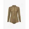 The Frankie Shop Womens Khaki Solana Ribbed Polo Wool Knitted Bodysuit