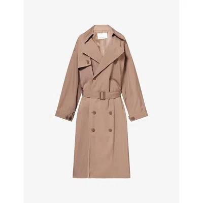 The Frankie Shop Womens Taupe Mavis Oversized Woven Trench Coat Xs In Brown