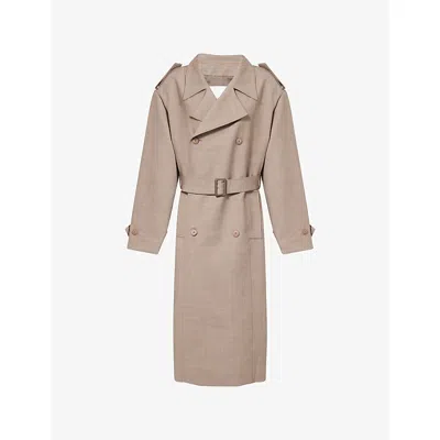 The Frankie Shop Womens Bleecker Double-breasted Woven Trench Coat Taupe Melange In Brown