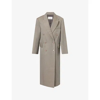 The Frankie Shop Womens Jane Double-breasted Woven Long Coat Taupe Melange Xs In Gray