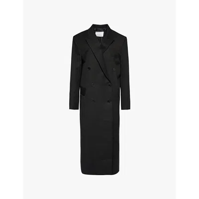 The Frankie Shop Womens Jane Long Double-breasted Twill Coat Black