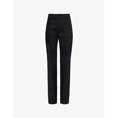 The Frankie Shop Womens Black Morrison Buttoned-pocket Straight-leg High-rise Stretch-wool Trousers