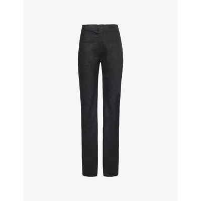 The Frankie Shop Womens Dark Grey Melange Morrison Buttoned-pocket Straight-leg High-rise Stretch-wool Trousers