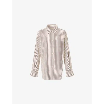 The Frankie Shop Womens  Peri Striped Woven Shirt In Brown