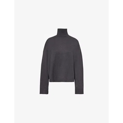 The Frankie Shop Womens Charcoal Rhea Turtleneck Wool And Cotton-blend Knitted Jumper In Black
