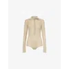 The Frankie Shop Womens Desert Sand Solana Polo-collar Wool, Silk And Cashmere-blend Knit Bodysuit In Desert Sand