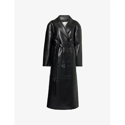 The Frankie Shop Womens Black Tina Belted Faux-leather Trench Coat Xs