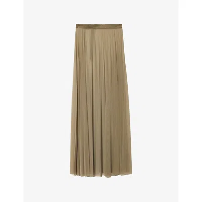 The Frankie Shop Womens Khaki Vallen Pleated Mesh Maxi Skirt In Brown