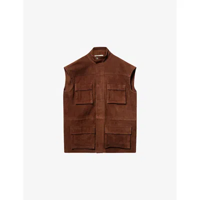 The Frankie Shop Womens Brown Turin Sleeveless Suede Cargo Jacket Xxs/xs