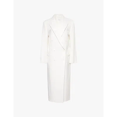 The Frankie Shop Womens White Jane Long Double-breasted Twill Coat In White