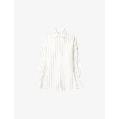 The Frankie Shop Womens Peri Striped Cotton-blend Shirt White/brown Stripe In Neutral