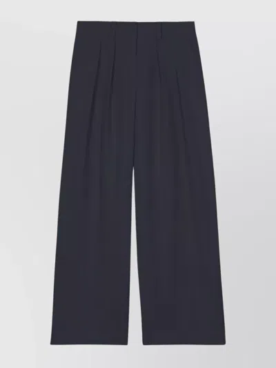 The Frankie Shop Wool Blend Wide Leg Trousers With Belt Loops In Black