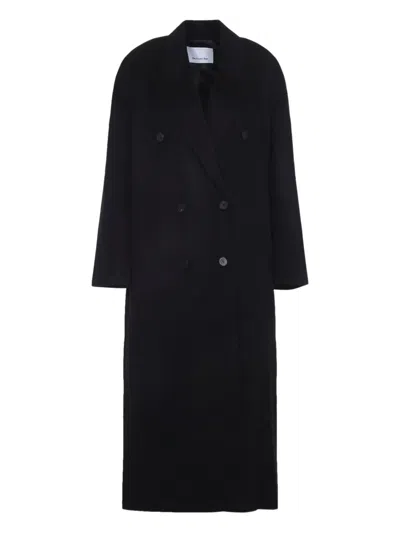The Frankie Shop Black Wool Gaia Double Breasted Coat In Blue