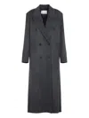 The Frankie Shop Dark Grey Melange Wool Double Breasted Coat In Animal Print
