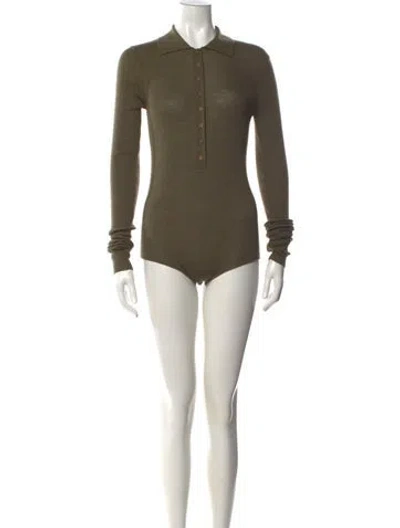 Pre-owned The Frankie Shop Wool Long Sleeve Bodysuit W/ Tags In Green