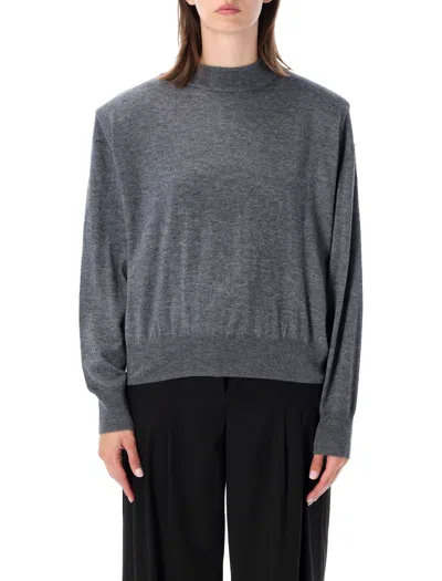 The Frankie Shop Wool-blend Turtleneck Sweater With Detachable Shoulder Pads In Gray