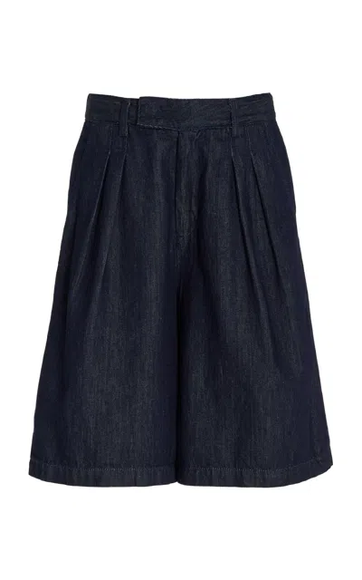 The Frankie Shop Xavier Pleated Denim Shorts In Dark Wash