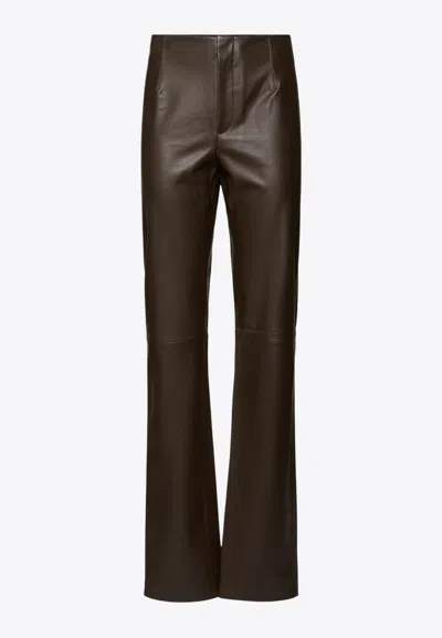 The Frankie Shop Ziggys Long Leather Pants In Brown