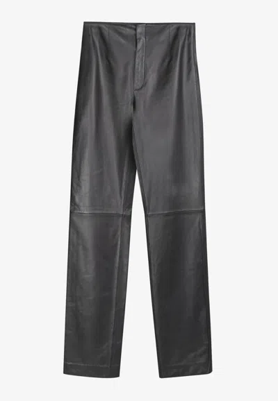 The Frankie Shop Ziggys Long Leather Pants In Gray