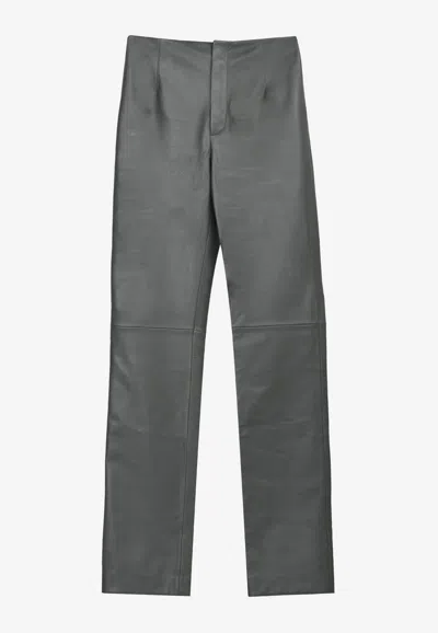 The Frankie Shop Ziggys Long Leather Pants In Gray