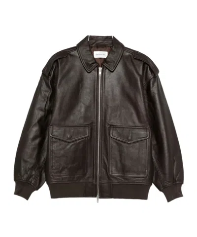 The Frankie Shop Zippered Leather Jacket In Brown