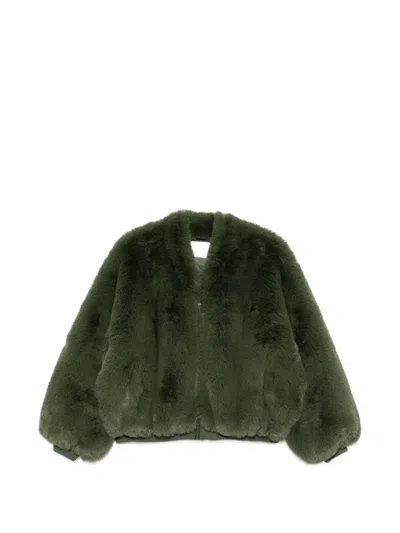 The Frankie Shop Zip-up Faux-fur Jacket In Green