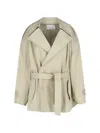 The Frankie Shop Oversized Short Trench Coat With Maxi Lapel In Beige