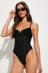 The Frolic Breeze Black Eyelet Embroidery Underwire One-piece Swimsuit In Black