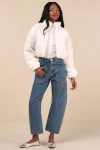 The Frolic Clermont Ivory Shearling Cropped Jacket In Ivory