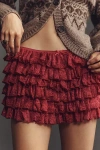The Frolic Martha Lace Ruffle Shorts In Red