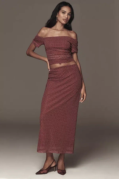 The Frolic Polka-dot Mesh Maxi Skirt In Brown