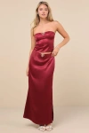The Frolic Priscilla Burgundy Satin Maxi Skirt In Burgundy