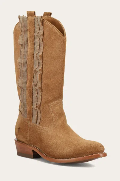 The Frye Company Frye Billy Pull On Ruffle Tall Boots In Almond