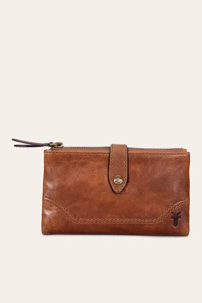 The Frye Company Melissa Double Zip Wallet In Cognac