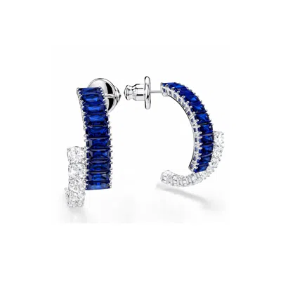 The Gala Women's Blue & Crystal Double Row Hoop Earrings