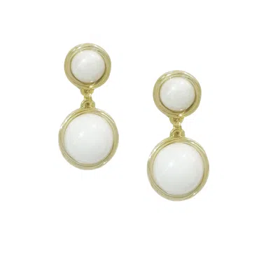 The Gala Women's Gold Double Disc White Enamel Drop Earrings