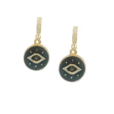 The Gala Women's Gold Evil Eye Enamel Drop Earrings In Green