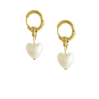 The Gala Women's Gold Hoop Pearl Heart Drop Earrings