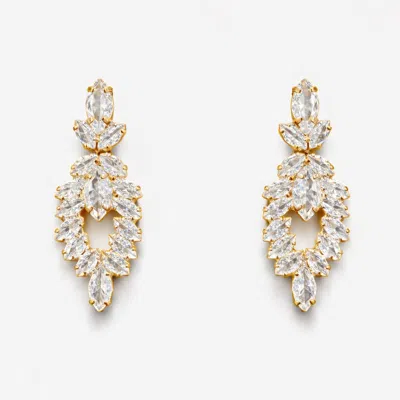 The Gala Women's Gold Leaf Crystal Drop Earrings