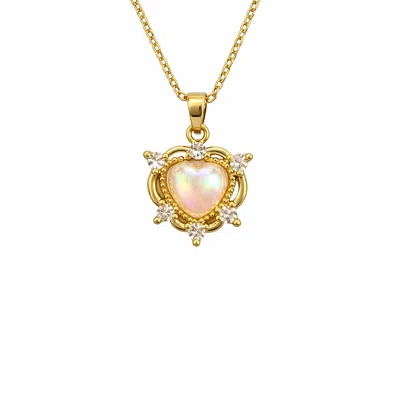 The Gala Women's Gold Opal Heart Halo Pendant Necklace