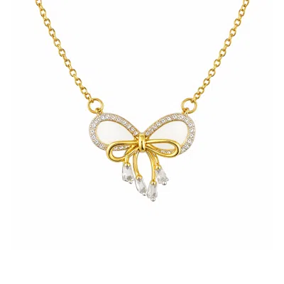 The Gala Women's Gold Pavé   Bow     Charm Necklace With Crystal   Drops