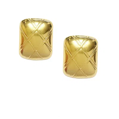 The Gala Women's Gold Quilted Rectangle Stud Earrings