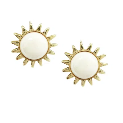 The Gala Women's Gold Sunburst White Dome Stud Earrings