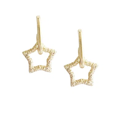 The Gala Women's Gold Textured Star Charm  Earrings